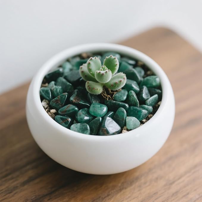 Aquarium Decor Gravel 0.96LB Natural Pebbles Fish Tank Stones Vase Filler Succulent Rocks Polished Crushed Bulk Irregular Shaped - Green