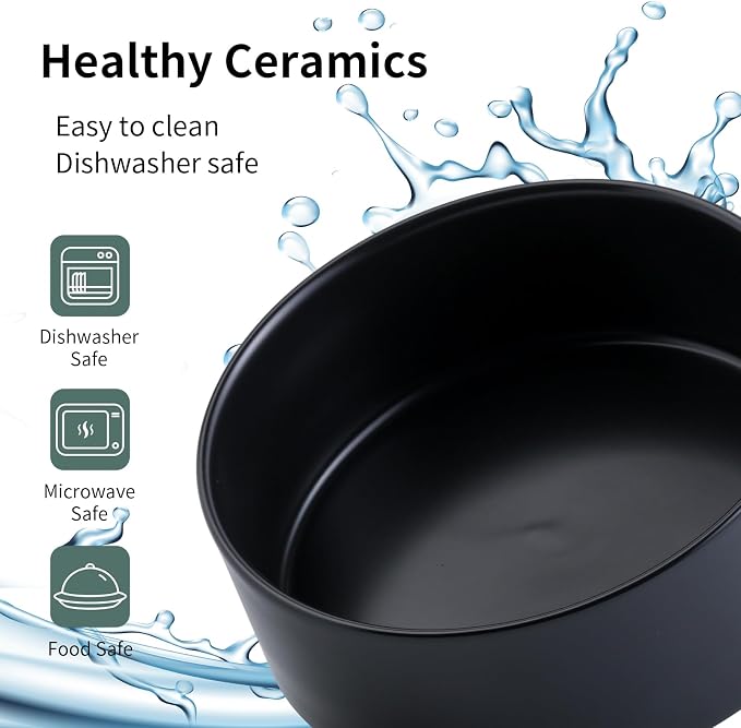 Elevated/Raised Ceramic Dog Bowl with Bamboo Stand (Black, 3.6Cup)