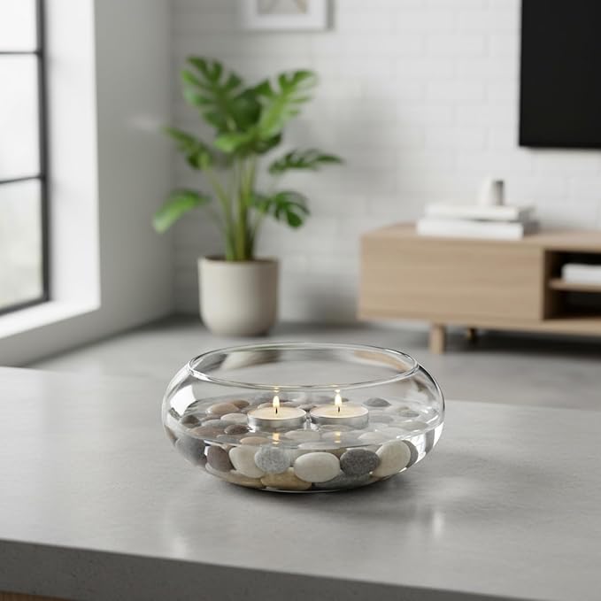 Lotus Bowl Planter - Clear Glass Hydroponic Planter for Plants and Fish, 15cm/5.9" Desktop Ecosystem Vase for Water Lilies, Succulents, and Aquatic Decor..