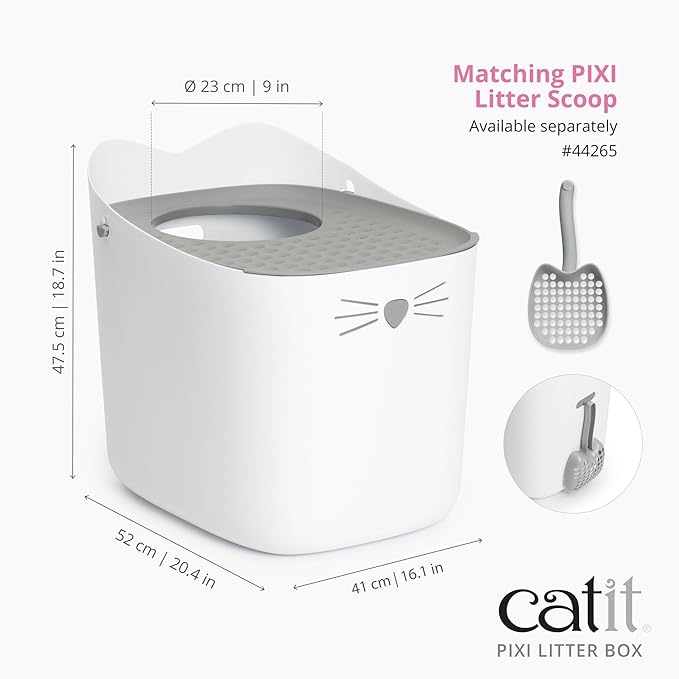 Catit PIXI Top-Entry Litter Box – Modern, Leak-Proof Cat Litter Box with Anti-Tracking Lid, Easy-Clean Design, Seamless & BPA-Free – Reduces Litter Mess, Minimalist Style, Large Space for Cats