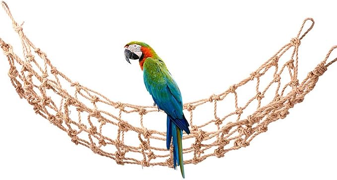 QBLEEV Large Bird Hemp Rope Climbing Net - 17.7"x35" Heavy Duty Parrot Play & Exercise Toy, Stimulating Habitat Enrichment, Promotes Agility Dexterity and Balance