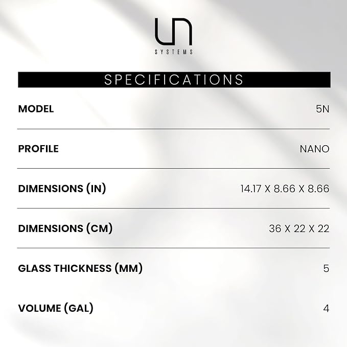 Ultum Nature Systems Ultra Clear Rimless Nano Aquarium - Low Iron Glass Fish Tank with 45° Mitered Edges, 5mm-12mm Thick, Leveling Mat Included (5N, 5 Gallon)