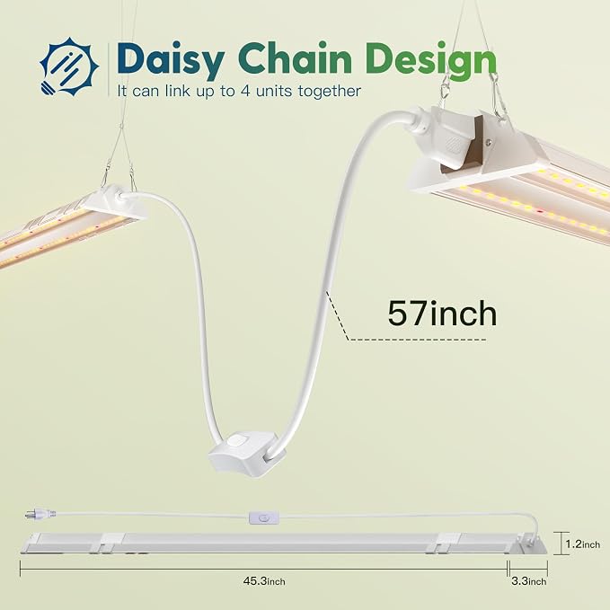 FREELICHT 1Pack 4FT Grow Light for Indoor Plants, 60W=350W, Full Spectrum | Linkable LED Grow Light, Sunlike Plant Lights for Hydroponic Seed Starting Veg & Indoor Gardeners, Plug in with On/Off Switch