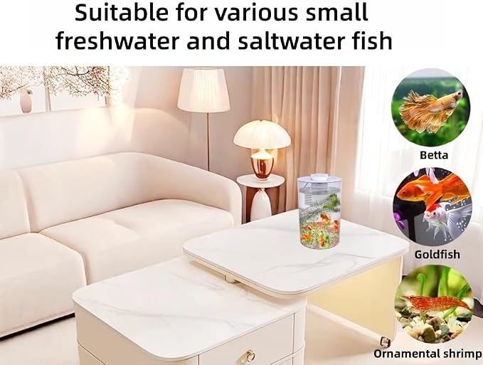 Desktop Fish Tank 3 Gallon Self-Cleaning, Nano Aquarium Goldfish Tank Starter Kit with LED Light & Filter, 360 View for Small Fish, Kids Room & Home Decor (17Color)