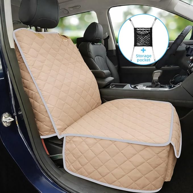 Bark Lover Deluxe Dog Seat Cover for Front Seat-More Durable Waterproof Front Seat Protector, High Heat Resistant and Nonslip Front Seat Cover for Dogs Kids, Universal Size (Beige MAT)
