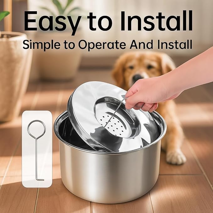 Large Stainless Steel Slow Feeder Dog Bowl with Lid – 198oz/5.6L No Spill Water Dispenser – Slobber Stopper for Healthy Slow Drinking – Non-Slip Pet Bowl for Travel, Kennels and Crates