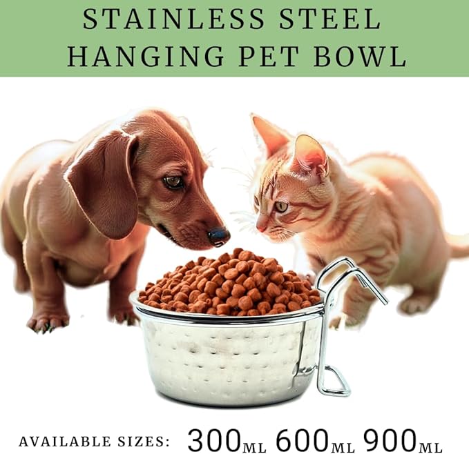 Stainless Steel Coop Cup with Hanger, None Spill Crate Water Bowl, Food Dish for Cage, Rabbit, Cats, Birds, Chicken, Reptiles. (20)
