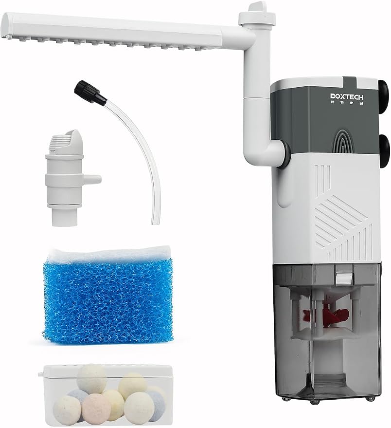 Aquarium Internal Filter, 4 in 1 Fish Tank Filters Pump Sponge Filter Ultra Silent Adjustable Submersible Power Filter for Fish Tanks 5-30 Gallon, 160 GPH, 10W