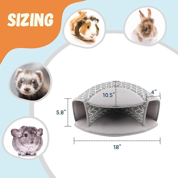 Guinea Pig Hideout, Interactive Guinea Pig Tunnel Bed, Washable Small Animal Tubes Toys Cage Accessories for Ferret Bunny Chinchilla