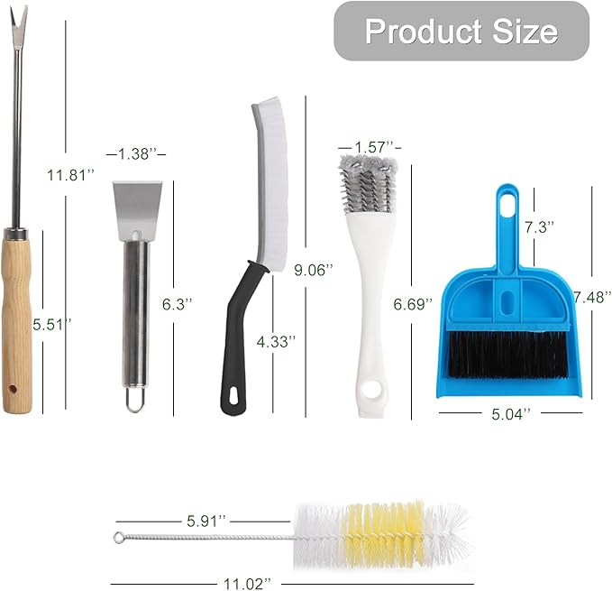 6PCS Small Animal Cage Care Kit - Stainless Steel Grooming Tools for Birds/Parakeets, Hamsters & Sugar Gliders - Includes Waste Remover, Brushes & Dustpan (Fits Wire & Plastic Cages)