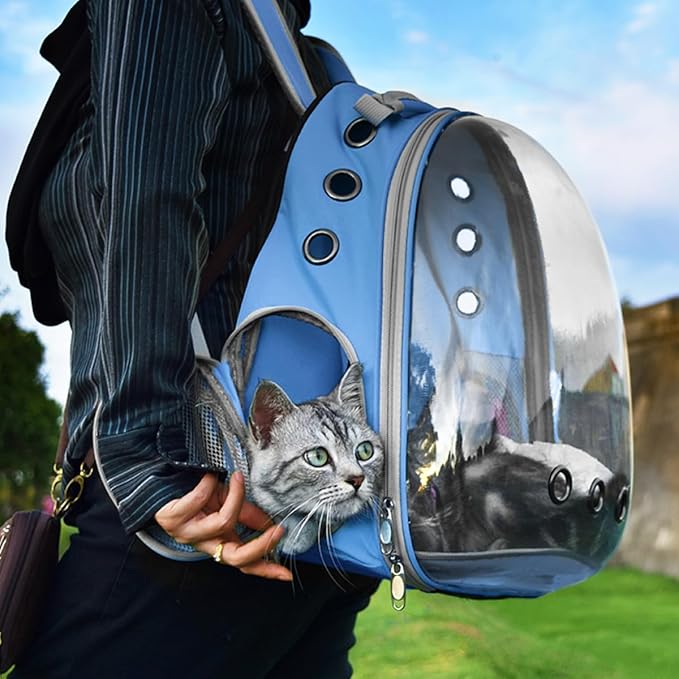 Pet Carrier Backpack Expandable for Cats and Small Dogs, Breathable Anti-Collapse Design, Airline Approved Travel Backpack for Hiking and Outdoor Use (Back Expandable-Blue)