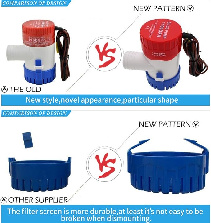 Submersible Boat Bilge Water Pump 12v 1100gph Non-Automatic Marine Electric Bilge Pump for Ponds, Pools, Spas Silent, Boat Caravan RV Submersible