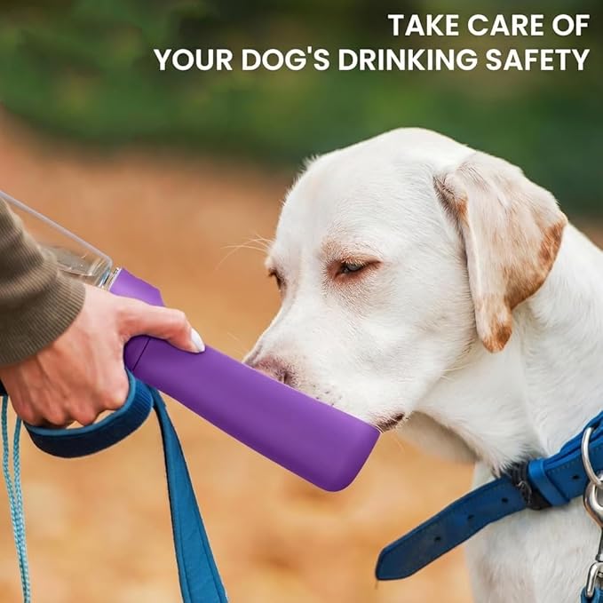 Portable Dog Water Bottle for Walking – 19oz / 12oz Foldable Pet Water Dispenser for Puppies, Medium & Large Dogs – Leak Proof Travel Water Bowl for Small Animals Dog Accessories(19OZ Purple)