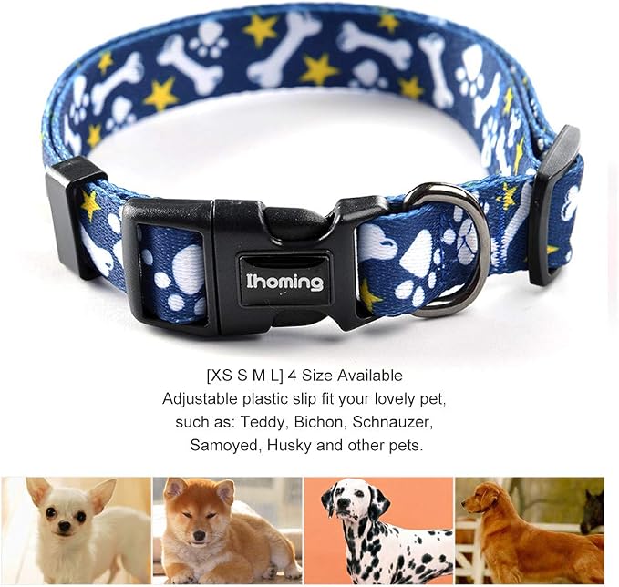 Ihoming Dog Collar and Leash Set for Daily Outdoor Walking Running Training, Bone Design for Small Boys Girls Dogs Cats Pets, S-Up to 20LBS