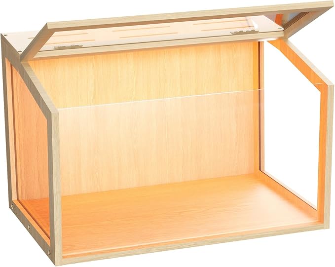 Hamster Cage: Wooden Small Animal Cage with Warm Light - 24inch Clear Chewy Proof Hamster House with Openable Breathable Top