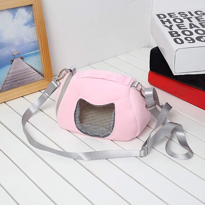 Hamster Carrier Bag Portable Outdoor Travel Handbag with Adjustable Single Shoulder Strap for Hamster Small Pets (Pink)