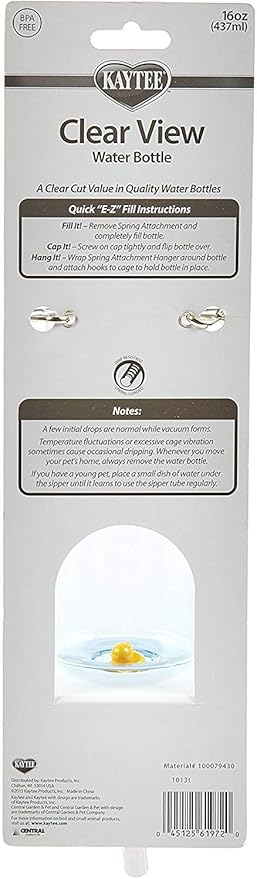Kaytee Small Animal Clear Water Bottle, 16 Ounces Per Bottle (2 Pack)