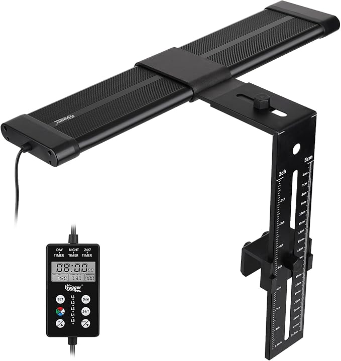 hygger Small Clip On Aquarium LED Light, Custom Daylight-Moonlight & 24/7 Mode, 12-18 in Full Spectrum Fish Tank Light, 8 Colors Adjustable Brightness Auto On Off with Memory for Planted Tank