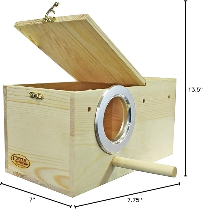 Sturdy Nest Box (L) - Cage Attachment, Hinged Lid, Perching Ledge - for Sugar Glider, Squirrel, Rat, Finch, Parakeet, Lovebird, Parrotlet, Lovebird, Canary, Cockatiel, Other Birds & Small Pets