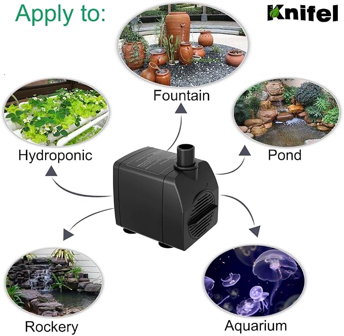 Submersible Water Pump 200GPH 5.2ft. High Lift for Fountains | Ultra Quiet, Over Heating Protection, Perfect for Outdoor Fountain, Hydroponics, Small Pond, Aquarium, Fish Tank