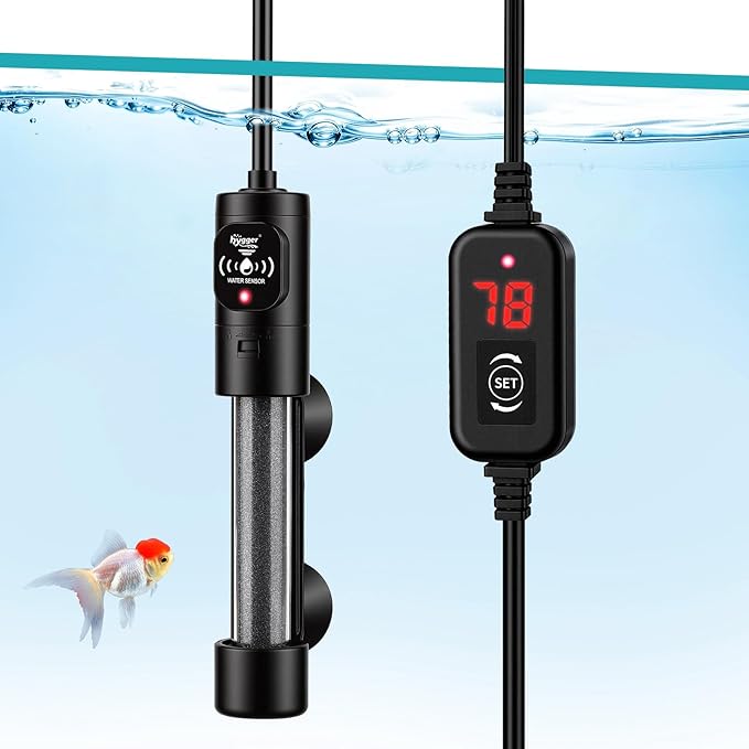 hygger 50W Submersible Aquarium Heater with Digital Temperature Controller, Mini Fish Tank Heater for 5–10 Gallon Tanks, Overheat & Out-of-Water Protection, Freshwater & Saltwater