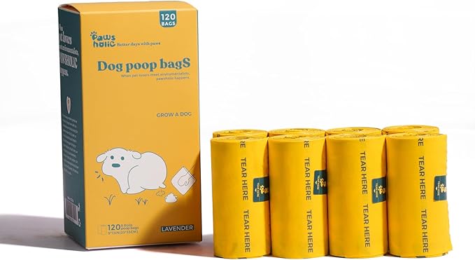 Dog Poop Bags Rolls Guaranteed Leak Proof and Extra thick Poop Bags for Dogs,120 Count 8 Rolls,Lavender Scented,Cornstarch Based Doggie Poop Bag for Puppy and Big Dogs