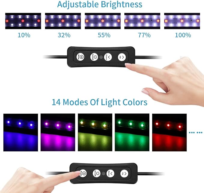 Clip On Aquarium Lights, Aquarium Led Clip Light for Fish Tank Freshwater Fish Tank Light Adjustable Timer Brightness for Planted Tank
