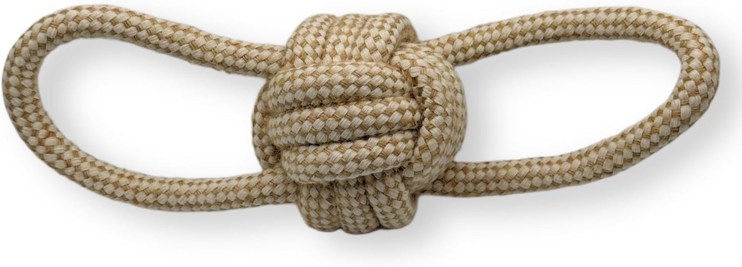 Natural Hemp Dog Rope Toy, Durable Chew and Tug Toy for Medium and Large Dogs, Biodegradable Dental Cleaning Pet Toy (Double Loop Ball)