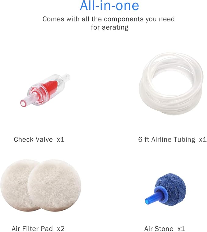 AquaMiracle Aquarium Air Pump Fish Tank Bubbler Aerator, All-in-One Fish Tank Air Pump Kit, Quiet Aquarium Bubbler