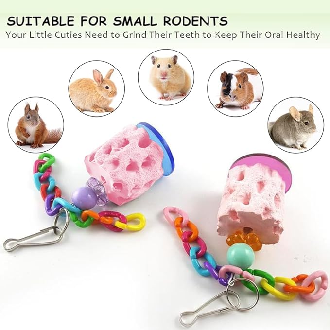 Parrot Bird Chewing Toy,2Pcs Parrot Teething Stone Toy,Parrot Beak Grinding Calcium Stone,Bird Cage Accessories for Parrot Rabbit Bunny Hamster, Chinchilla (B)