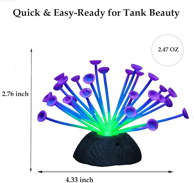 ZtohPyo Glowing Effect Soft Coral Aquarium Fish Tank Decorations Silicone Glow Artificial Ornament Coral Reef Plants for Aquarium Small/Large Fish Bowl Decor Accessories (Purple Trumpet-Shaped)