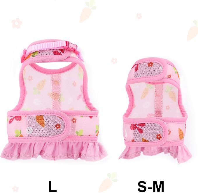 Guinea Pig Harness and Leash Set, Bunny Vest Rabbit Clothes Ferret Rats Hamster Escape-Proof Soft Mesh Cute Carrot Pattern for Chinchilla Small Animals Pet Kitten Puppy Pink L