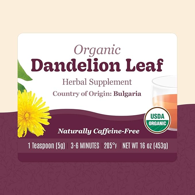 Organic Positively Botanicals Company, Dandelion Leaf, Herbal Tea Loose Leaf Botanical, 16 Ounce