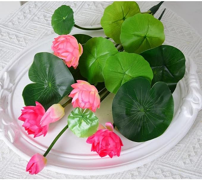 17" Artificial Flower Water Lily,Water Lily Plants for Ponds Small,Silk Flowers Plastic Flowers Lotus for Fish Tank Decoration Home Garden Wedding Arrangement Decor (3, Pink)
