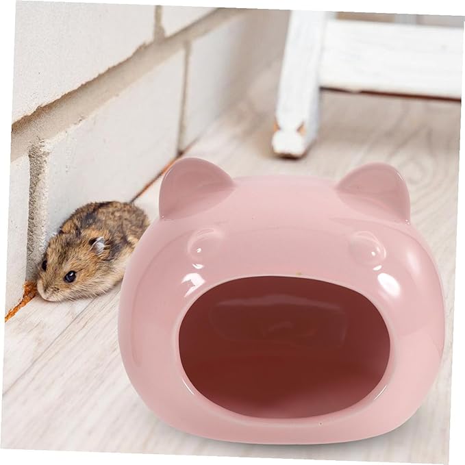 TOYANDONA Ceramic Hamster Hideout Small Animal House Lightweight Portable Pet Hideout Hut Cozy Bed for Hamsters Gerbils Mice and Guinea Pigs Small Light Pink