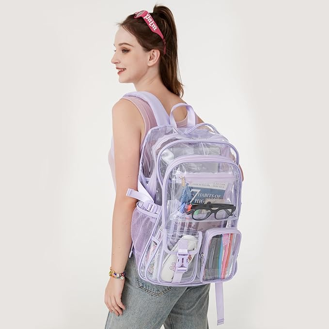 abshoo Large Clear Backpack For Girls Women School Bookbag Heavy Duty Transparent Backpack (Purple)