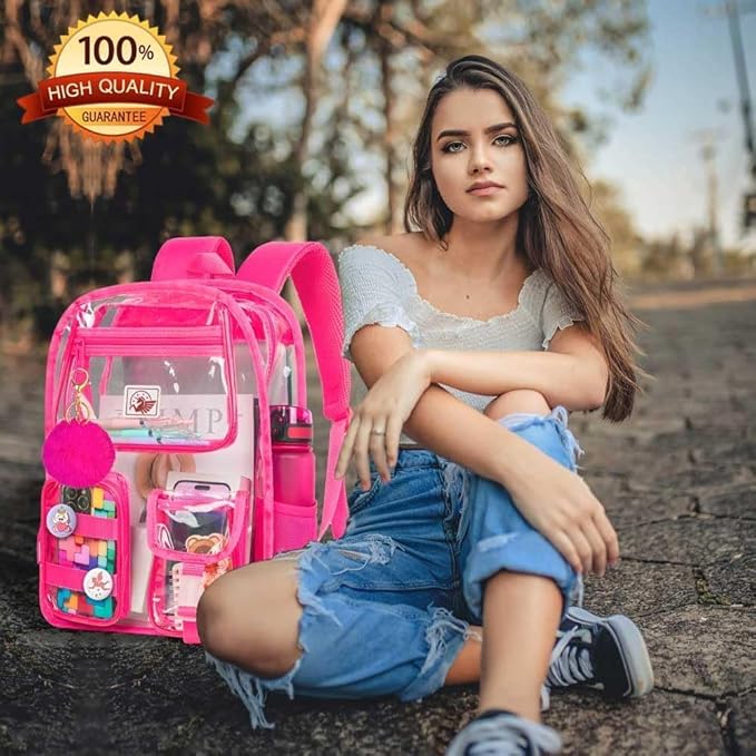 CCJPX 3Pcs Clear Backpack for Girls, School Transparent Bookbag, Heavy Duty See Through Backpacks for Teens Elementary