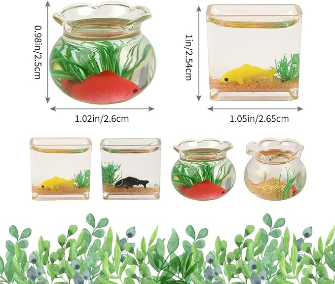4Pcs Mini Size Fish Bowl Set, The Round and Square Glass Fishbowl, Miniature Landscape Accessories Home Decor Supplies