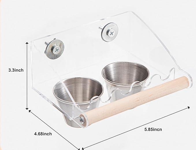 Bird Cage Seed Catcher Feeder with Perch and Anti-Slip Stand, Parrot Food Bowl for Medium Birds, Conures, Caiques, Small Cockatoos (S)