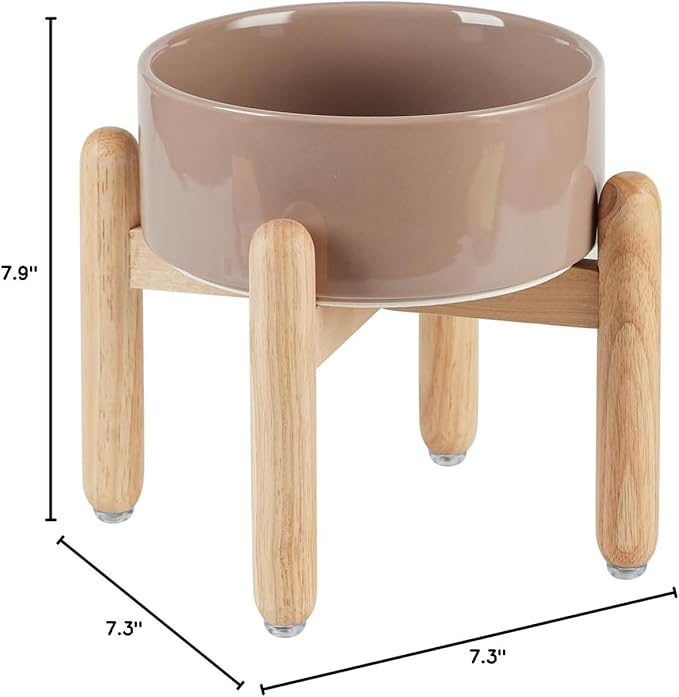 Havniva Ceramic 7.3inch Raised Dog Bowl Set, Elevated with Wooden Stand, Food and Water Bowl for Medium Breed Dogs, Weighted Dog Dishes, Pet Feeder(Brown Coffee)
