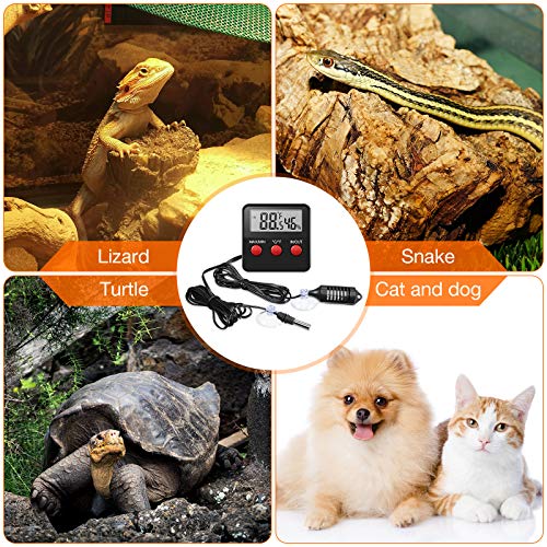 Weewooday 2 Pcs Reptile Thermometer and Humidity Gauge Reptile Terrarium Thermometer Hygrometer with Probes Indoor Outdoor Digital Pet Temperature and Hygrometer Gauge for Pet Keeping