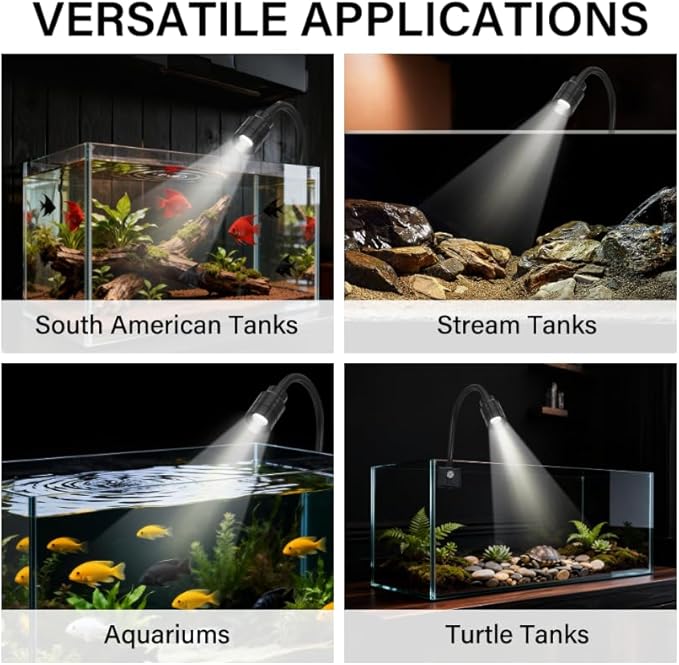 3W Fish Tank Light 3 Color Modes Clip on Aquarium Spotlight with Adjustable Focus Aquarium Focus Light with 10 Brightness Levels