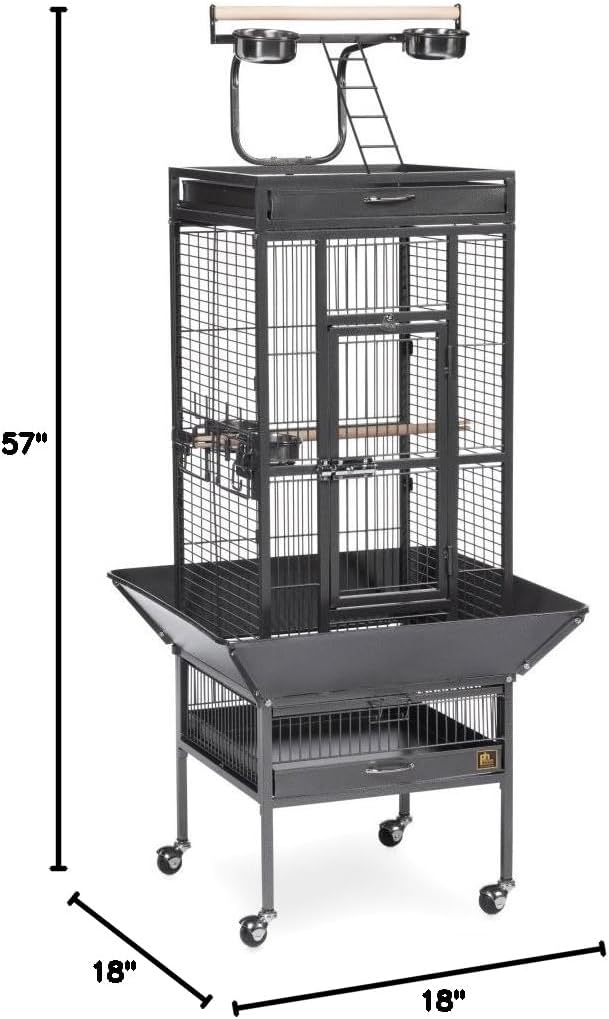 Prevue Pet Products Wrought Iron Select Bird Cage - Durable Steel Cage with Rolling Stand and Seed Guards, Ideal for Cockatiels and Medium Birds - Black Hammertone