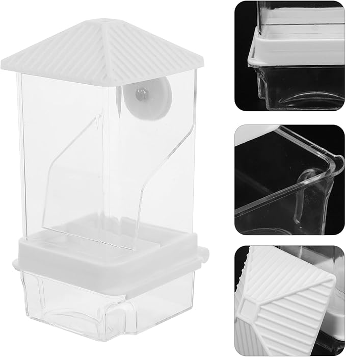 Cabilock Automatic No-Spill Bird Feeder with Anti-Splash Design White Pet Bird Feeding Station and Seed Container for Small Parrot Species
