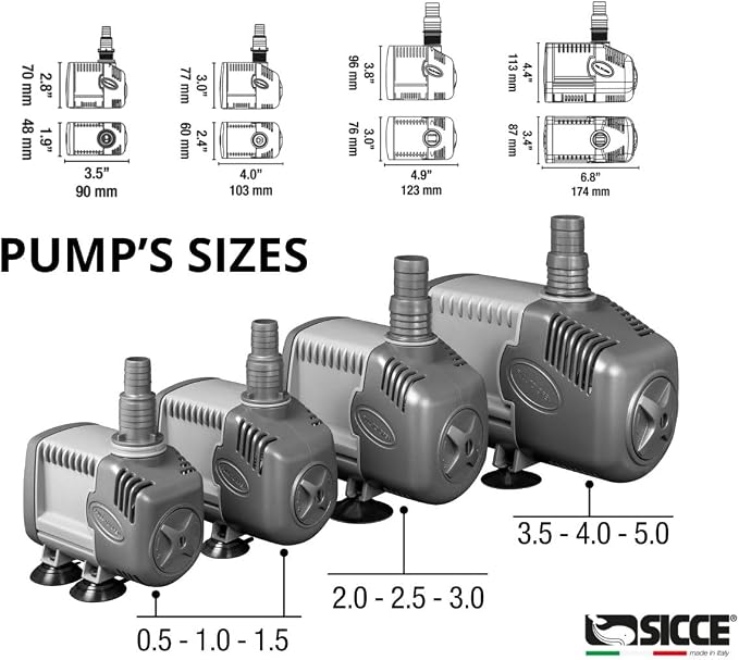 SICCE Syncra Silent 1.0 Multifunction 251 GPH Submersible Water Pump | Italian Made 16W Ultra Quiet Durable Aquarium Fish Tank, Fountain, Pond, Hydroponics, Terrarium Black | Freshwater & Saltwater