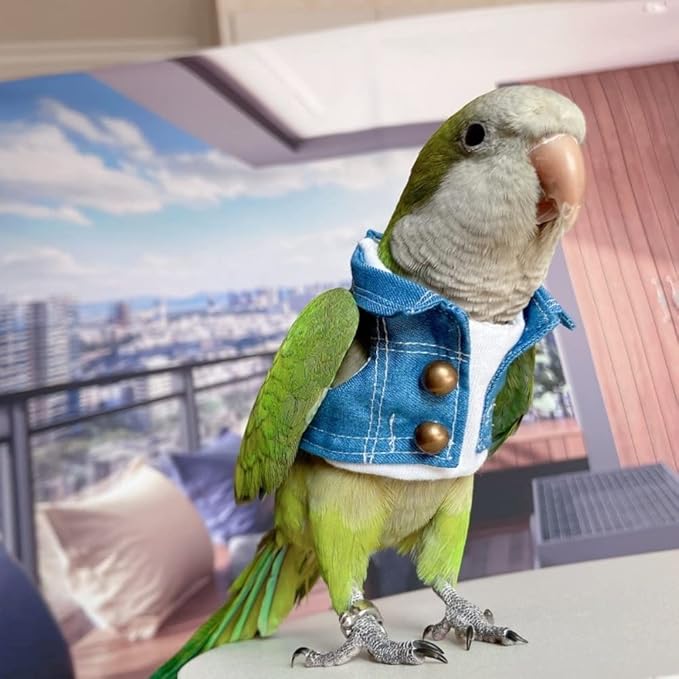 Bird Costume Bird Diaper Flight Suit Bird Jeans Fake Two Pieces Bird Clothes Cosplay Photo Prop for Parrots Lovebird Parakeet Cockatiel Small Animals Apparel (Without Diaper,Lorikeet)