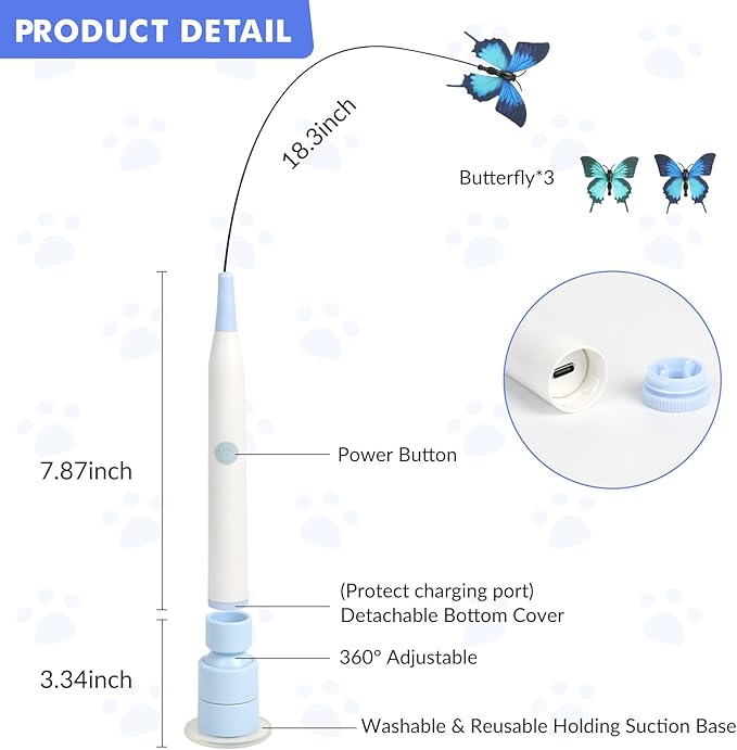 Wortade Interactive Cat Toys for Indoor Cats, Automatic Butterfly Cat Toy USB Rechargeable, Electric Cat Teaser Toy for Bored Indoor, Flying Bird Feather Wand Toy Kitten Toys Multi Cat Households