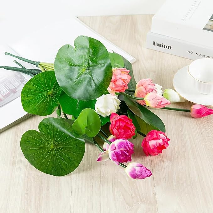 17" Artificial Flower Water Lily,Water Lily Plants for Ponds Small,Silk Flowers Plastic Flowers Lotus for Fish Tank Decoration Home Garden Wedding Arrangement Decor (3, White)