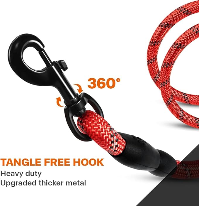 Taglory Rope Dog Leash 6 FT with Comfortable Padded Handle, Highly Reflective Threads Leash and Anti-Tangle Clip for Walking Small Dogs, 3/8 inch, Red