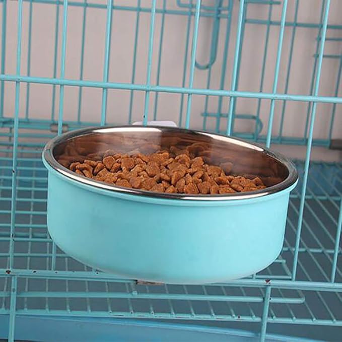Crate Dog Bowl,Removable Stainless Steel Water Food Feeder Bowls Crate Coop Cup,Pet Cage Bowls with Bolt Holder for Cat, Puppy, Birds, Rats, Rabbits Small Animals ((Blue+Pink) Round, Samll)
